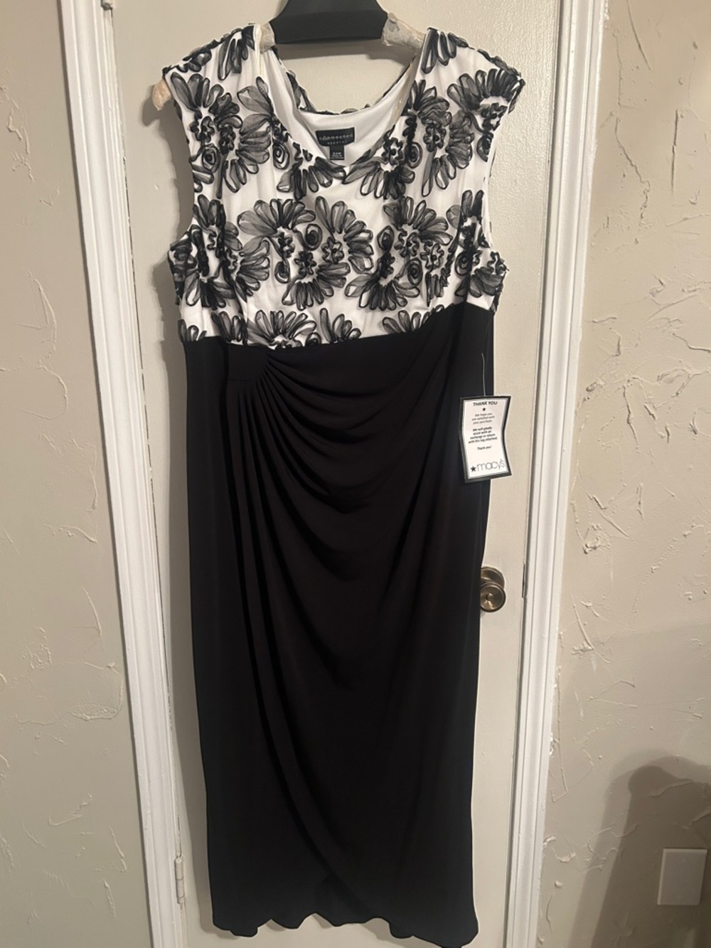 Connected Black & White Floral-Overlay Midi Dress